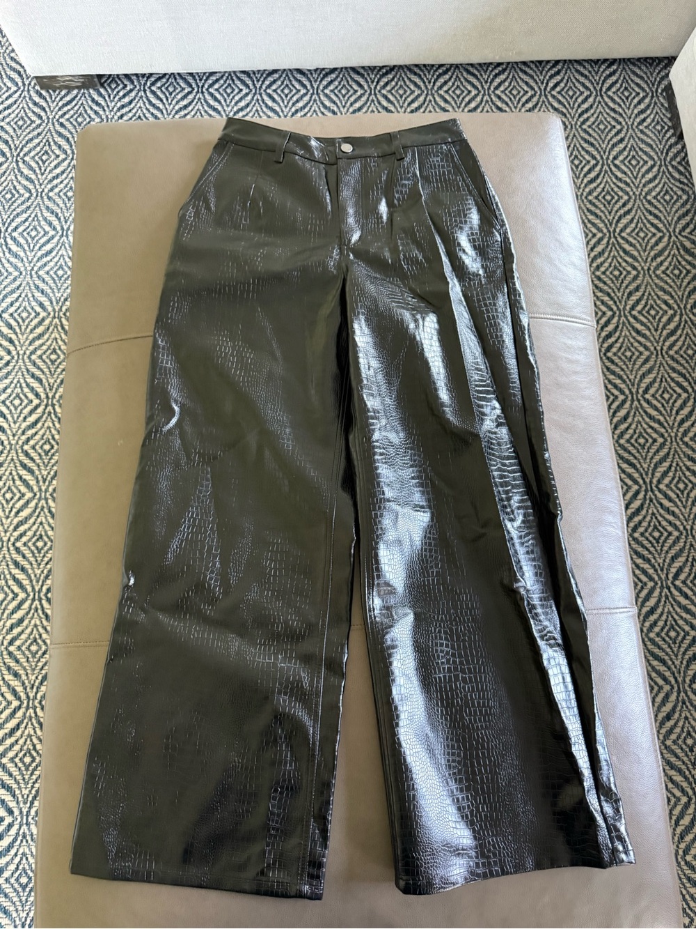 Bar III Black Faux Croc Wide-Leg Pants